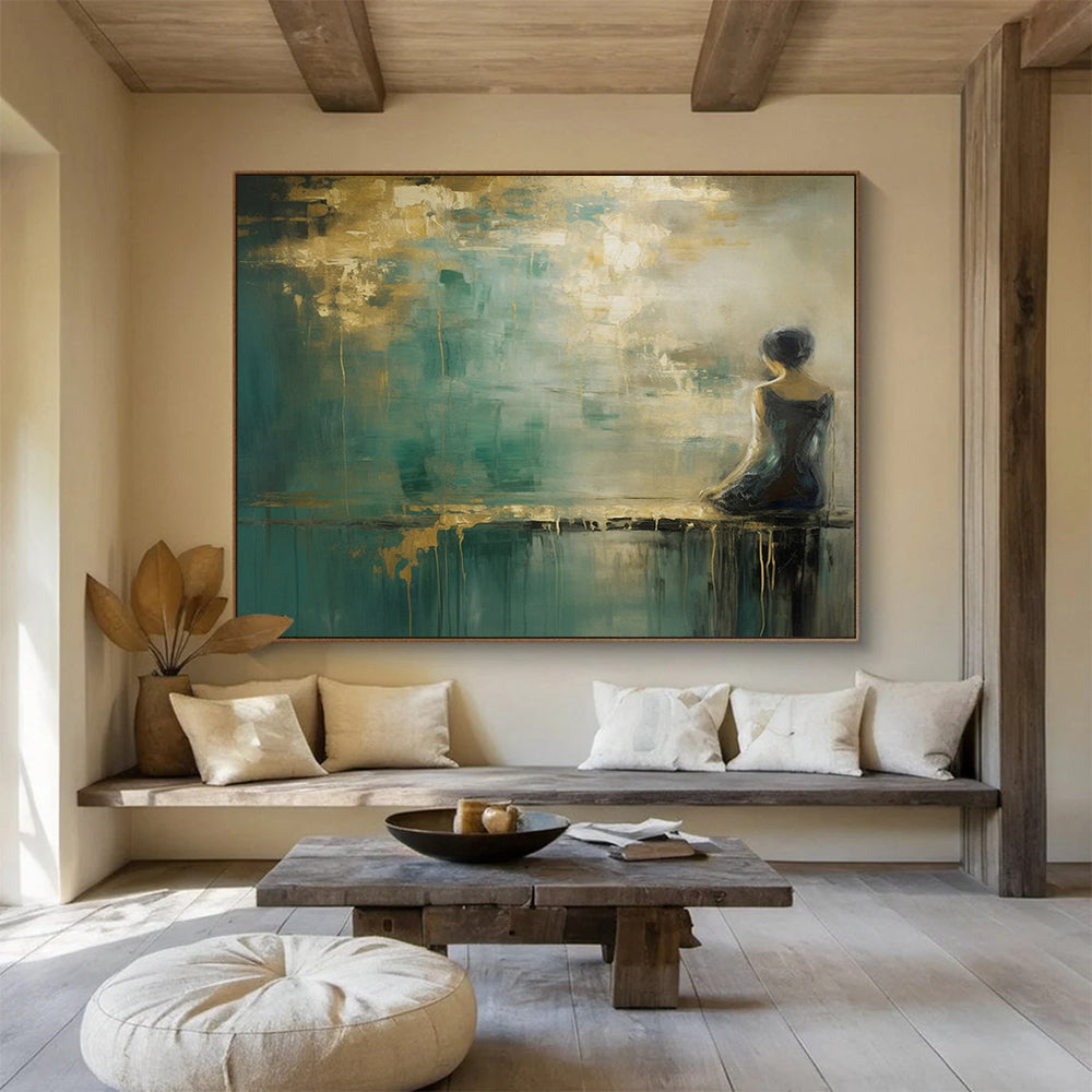 “Gilded Contemplation” Ethereal Figure Painting On Canvas DLZ087