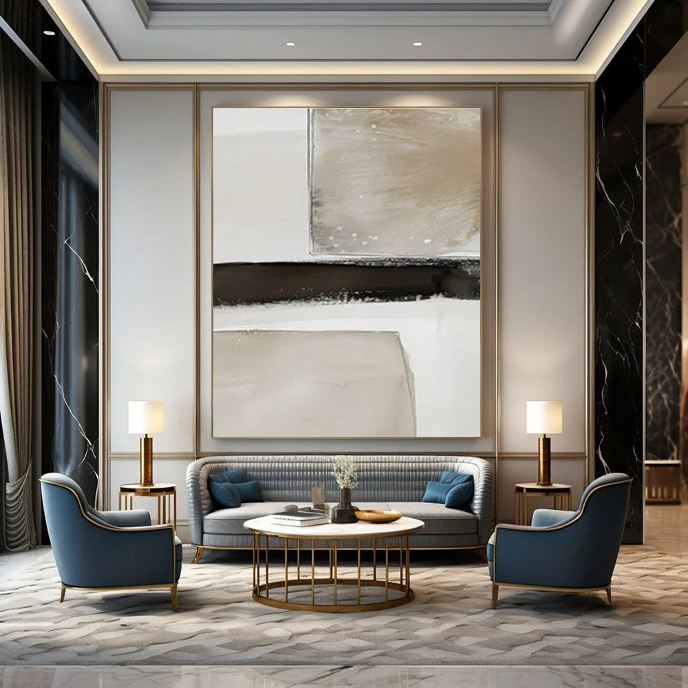 Beige, Black & White Textured Squares - "Textured Transitions" - Abstract Textured Painting CT1478