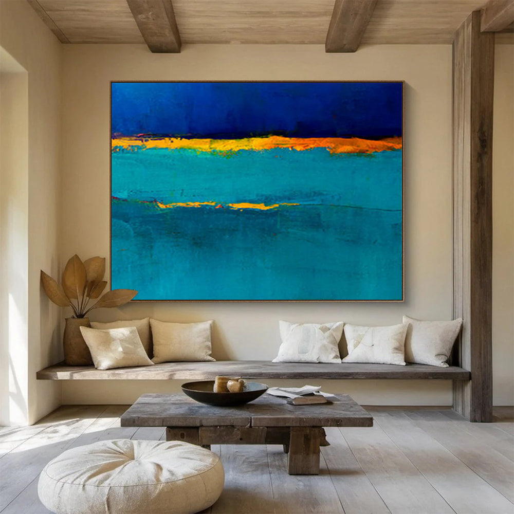 “Blue & Orange Abstract Bands” Abstract Color - Field Painting On Canvas DKH396