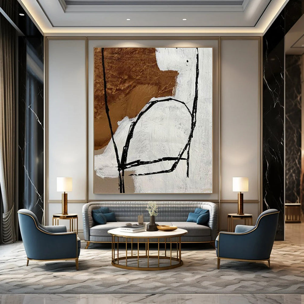 “Expressive Beige - Black - White Abstract (Detail)” – Abstract Expressionist Painting CT1112