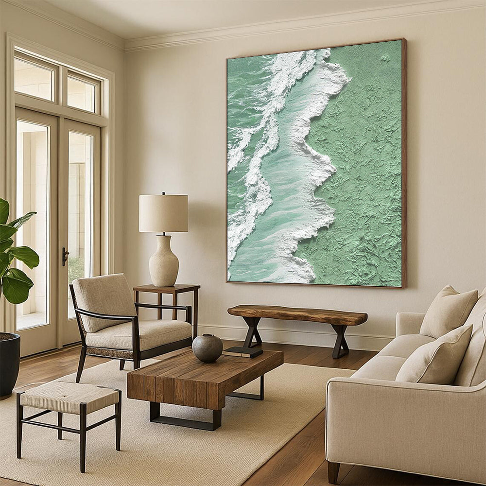 Mint Green, White, and Turquoise Wave Abstract - Abstract Painting On Canvas DKH1505