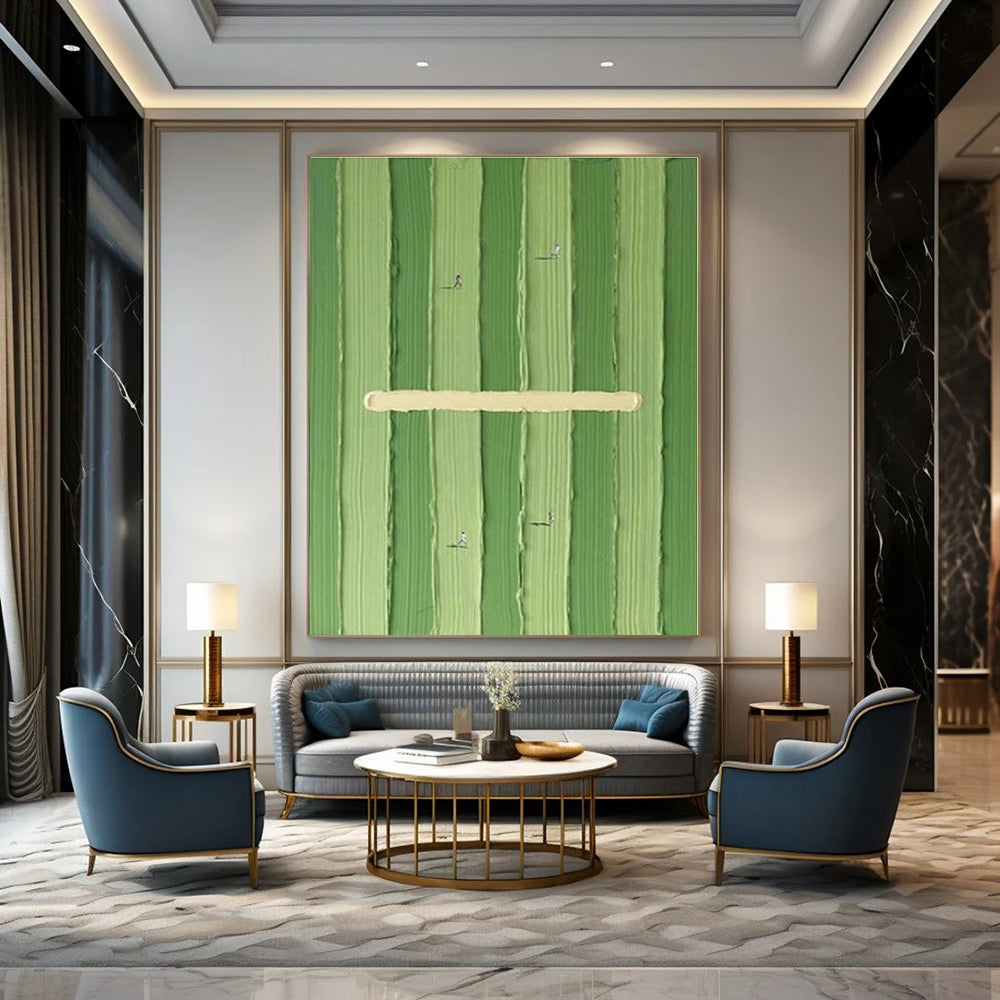 Green Stripes & Mini Runners - Minimalist Conceptual Acrylic Painting CT1356