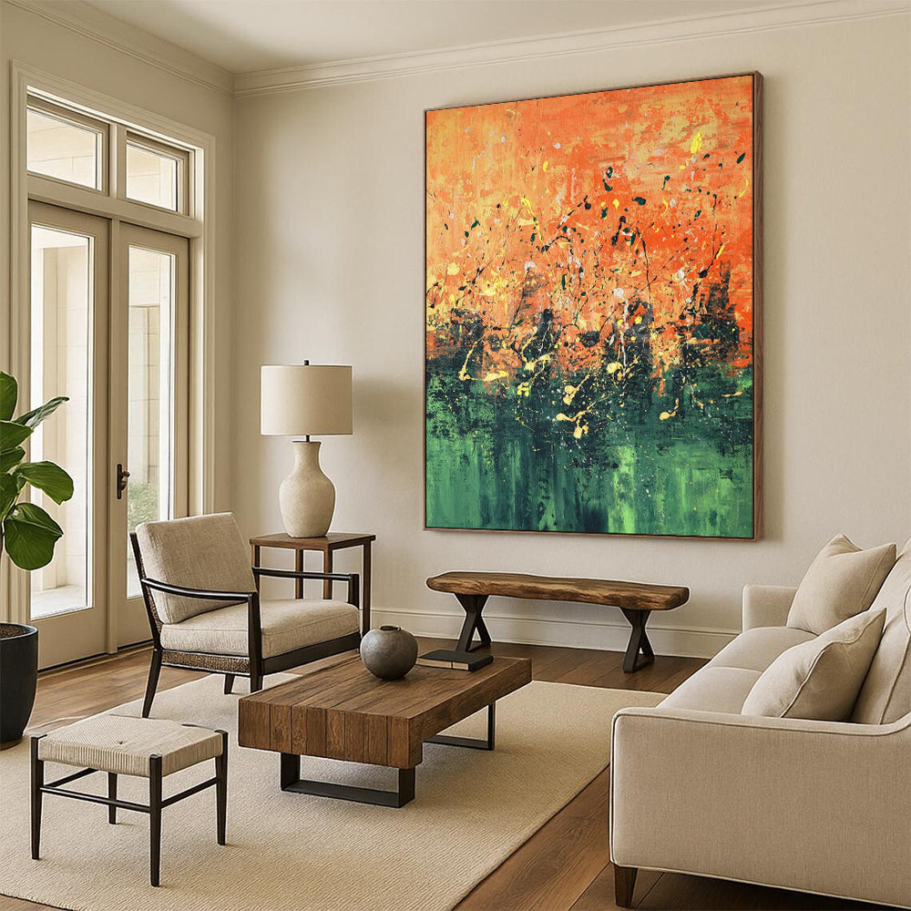 “Orange and Green Splatter Art” - Abstract Expressionist Painting CT1939