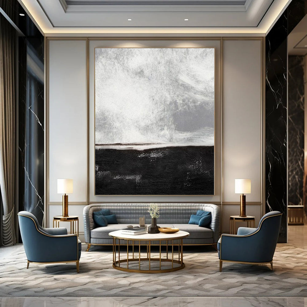 “Black - White Abstract Horizon” – Abstract Landscape Painting CT1154