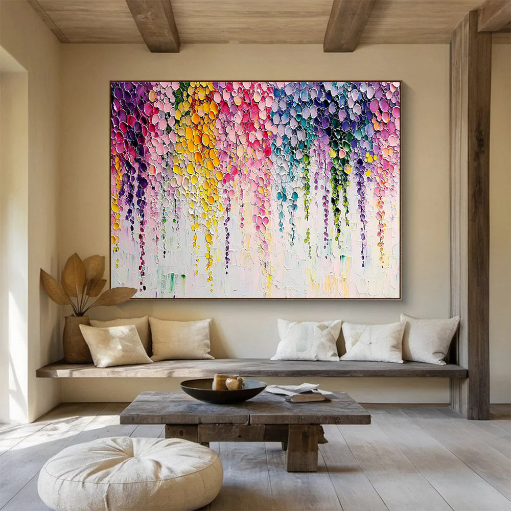 Colorful Dripping Circles - Pink, Yellow & Blue Abstract Painting On Canvas DKH905