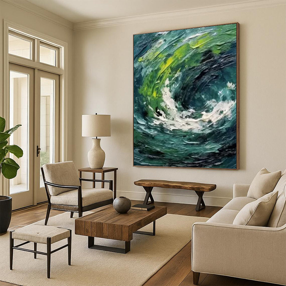 Turquoise and Green Swirl - Abstract Impasto Painting On Canvas DKH1405