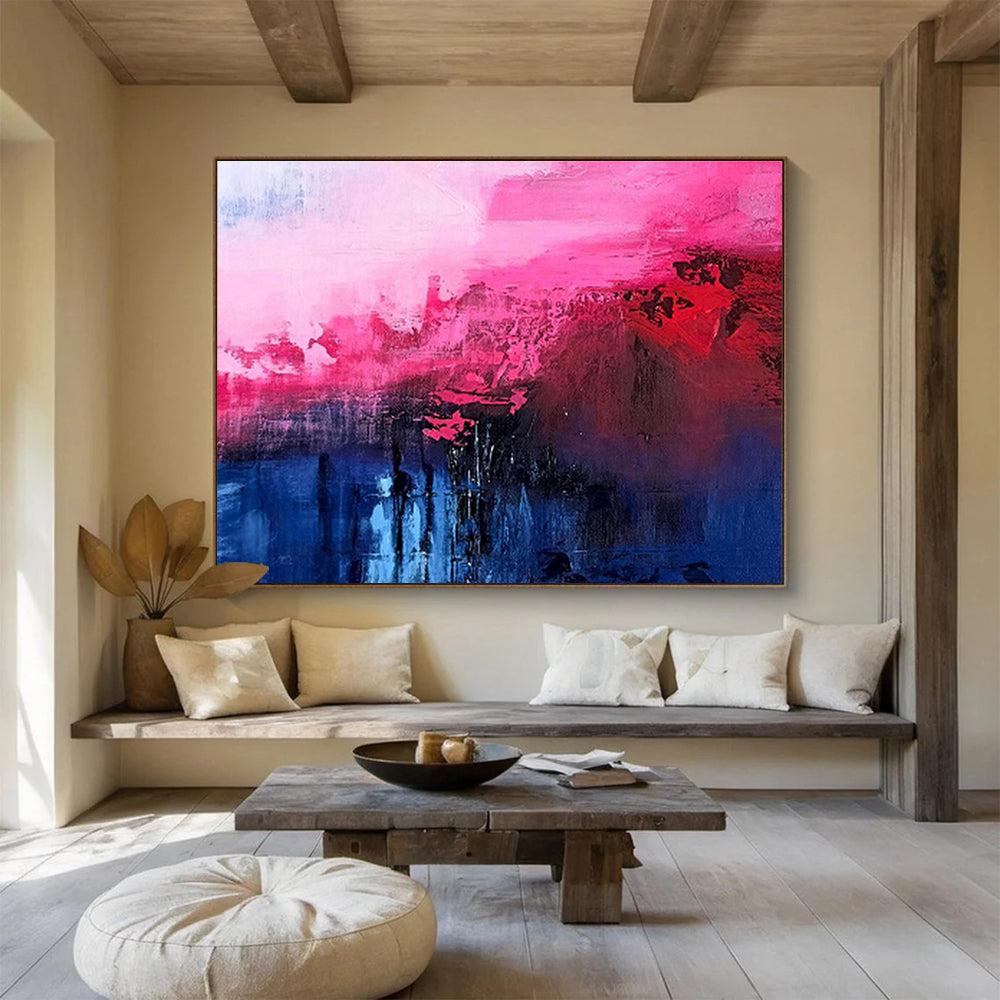 Pink and Blue Abstract Depths Vibrant Color Blended Abstract Painting On Canvas DKH268