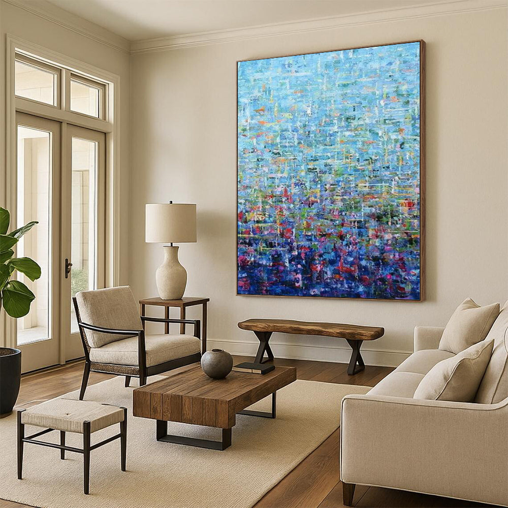 “Blue Abstract Pointillist - Style” - Abstract Painting On Canvas CT2349