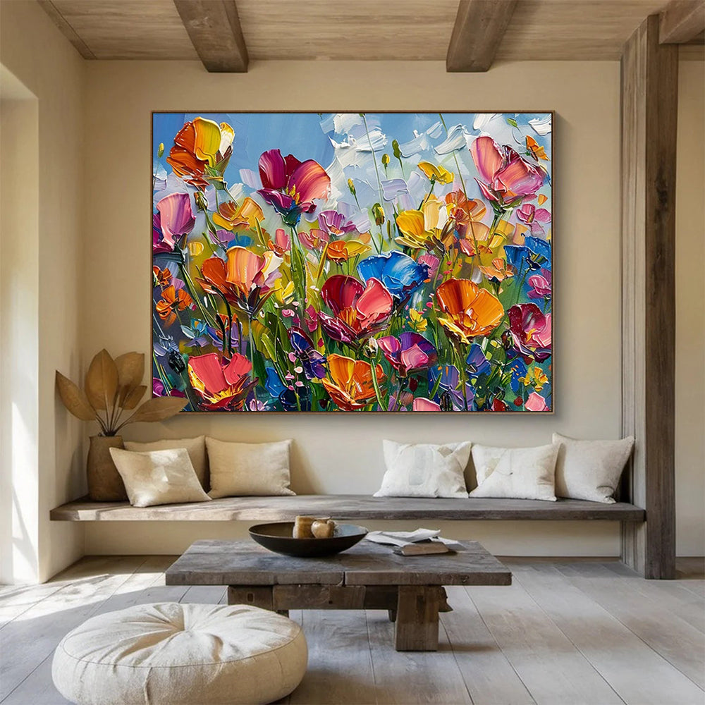 “Colorful Impasto Flower Garden” - Cheerful Floral Painting On Canvas DKH797