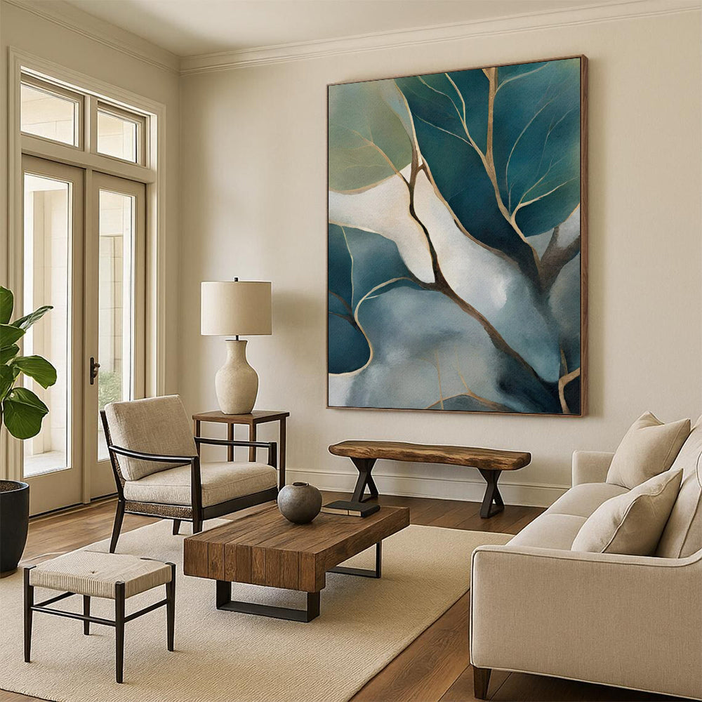 Teal & Green Foliage Abstract - Nature - Inspired Painting On Canvas CT2253