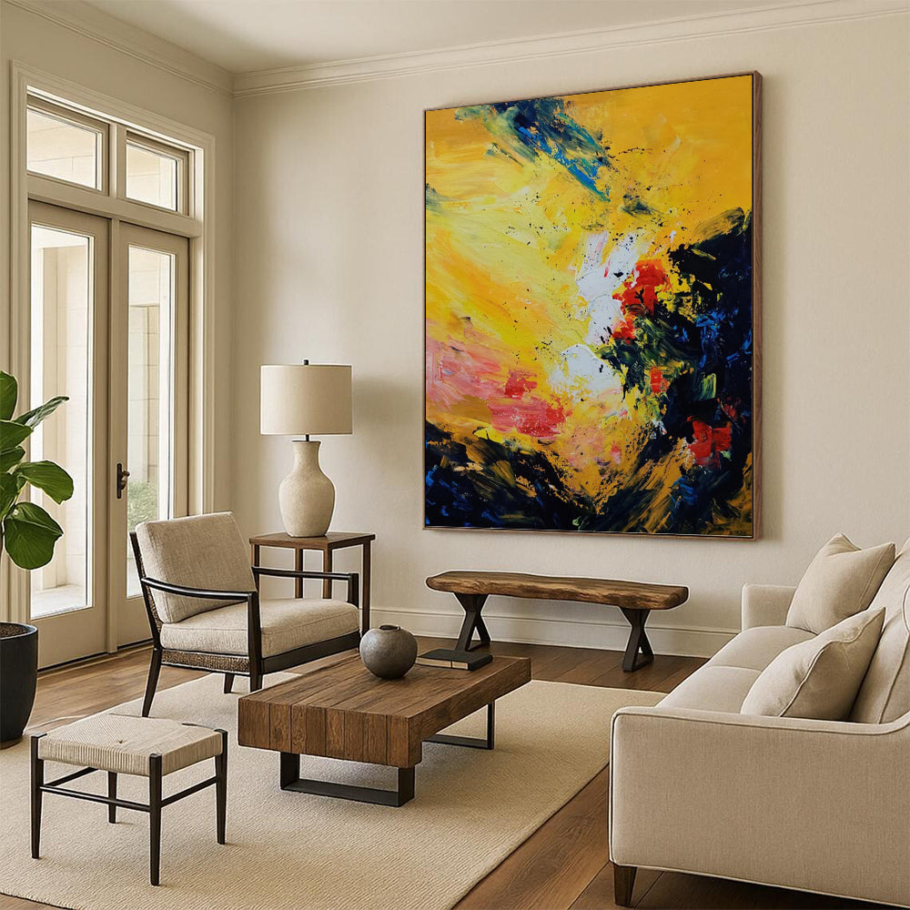 Bold Yellow, Red, and Blue Abstract - Abstract Painting On Canvas DKH1342