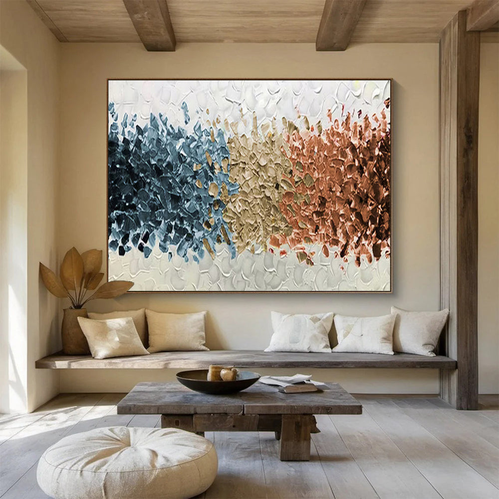 “Color Block Harmony” - Blue, Brown, Beige Textured Abstract Painting On Canvas DKH691