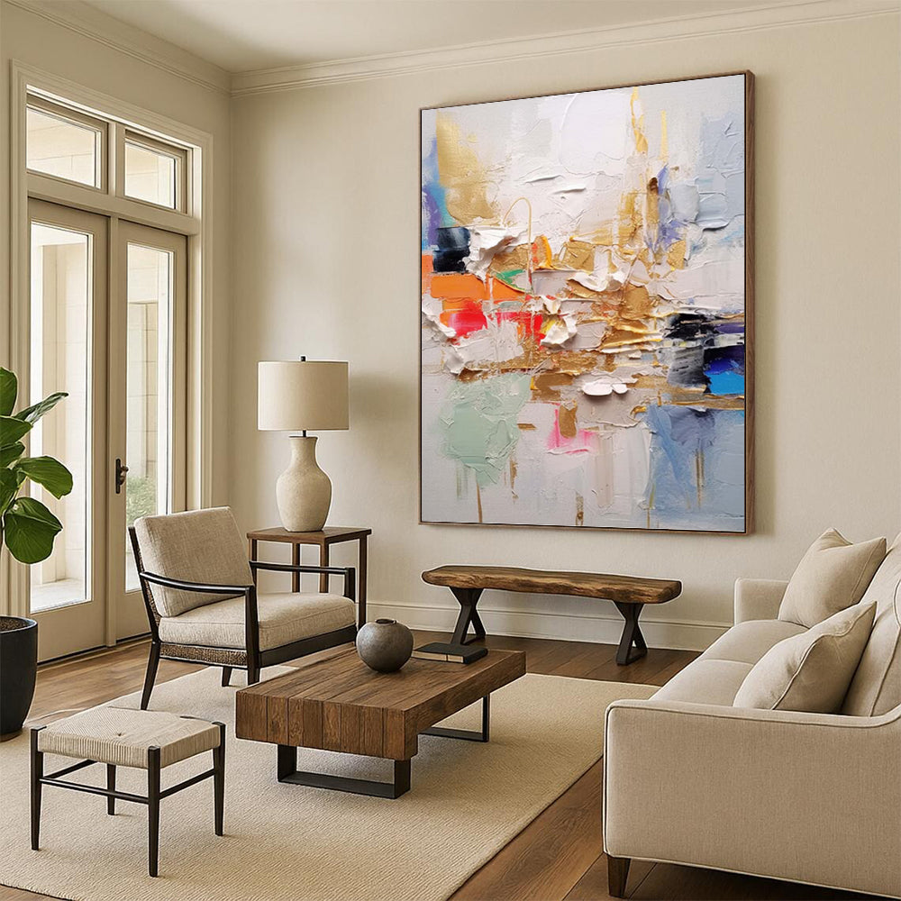 “Colorful Textured Abstraction with Gold Accents” - Vibrant Abstract Painting On Canvas DKH1056