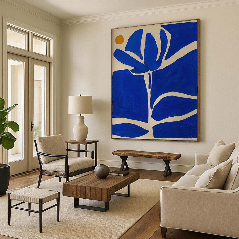 Blue, White, Yellow Circle - "Blue Blossom" - Matisse - style Cut - out Art CT1834