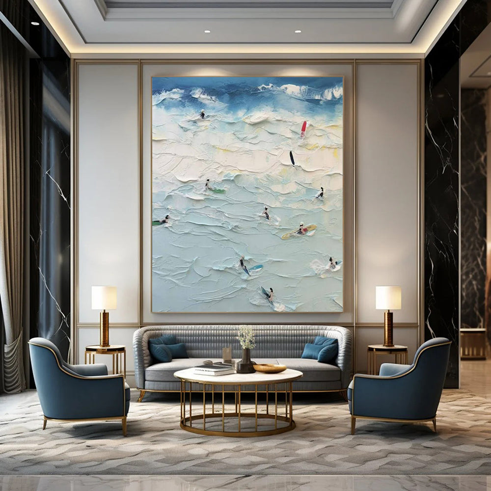 “Textured Surfing Scene” – Impasto - Style Seascape Painting CT1070