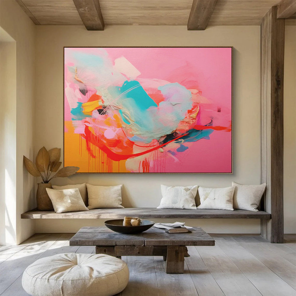 “Pink - Dominant Color Burst” Abstract Acrylic Painting On Canvas DKH502