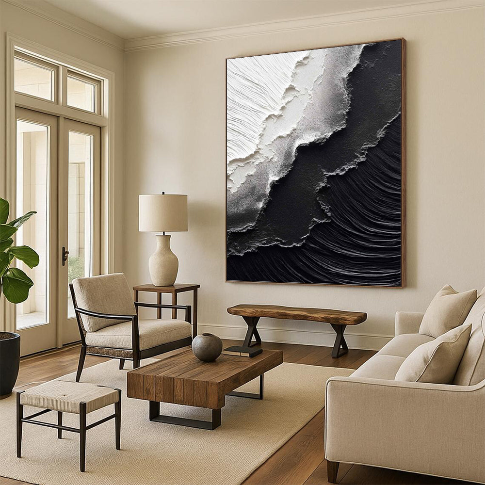Textured Black and White Abstract Layers - Abstract Painting On Canvas DKH1475
