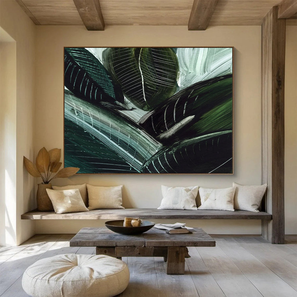 “Dark Green Leafy Abstract” Botanical Abstract Painting On Canvas DLZ144