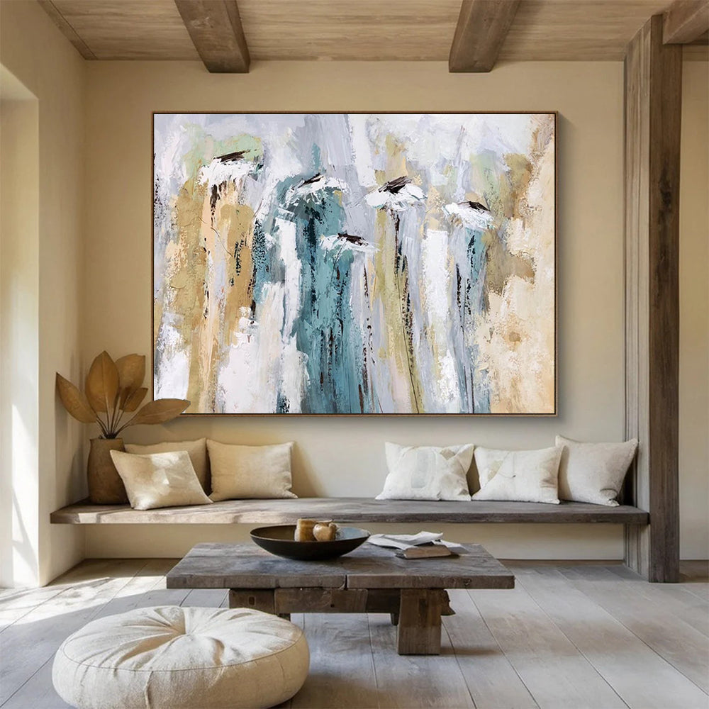 “Soft Blue - Beige Abstract Florals” Abstract Floral Painting On Canvas DLZ155