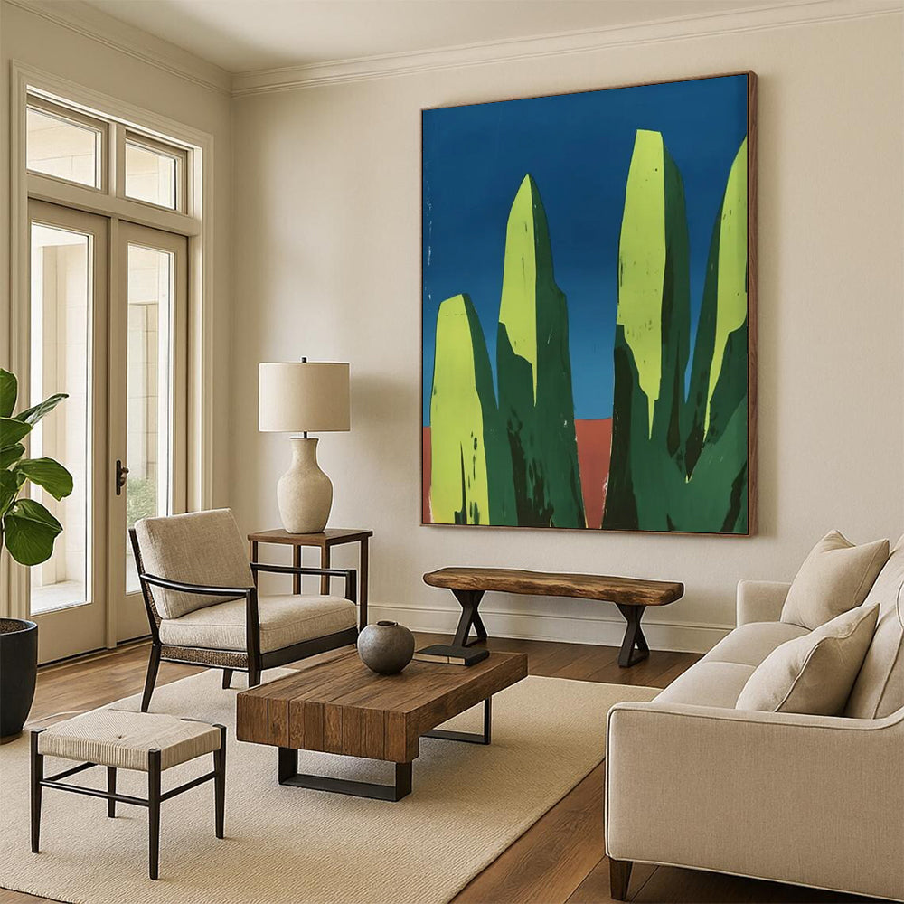 “Geometric Green Peaks” - Minimalist Abstract Painting On Canvas DTP093