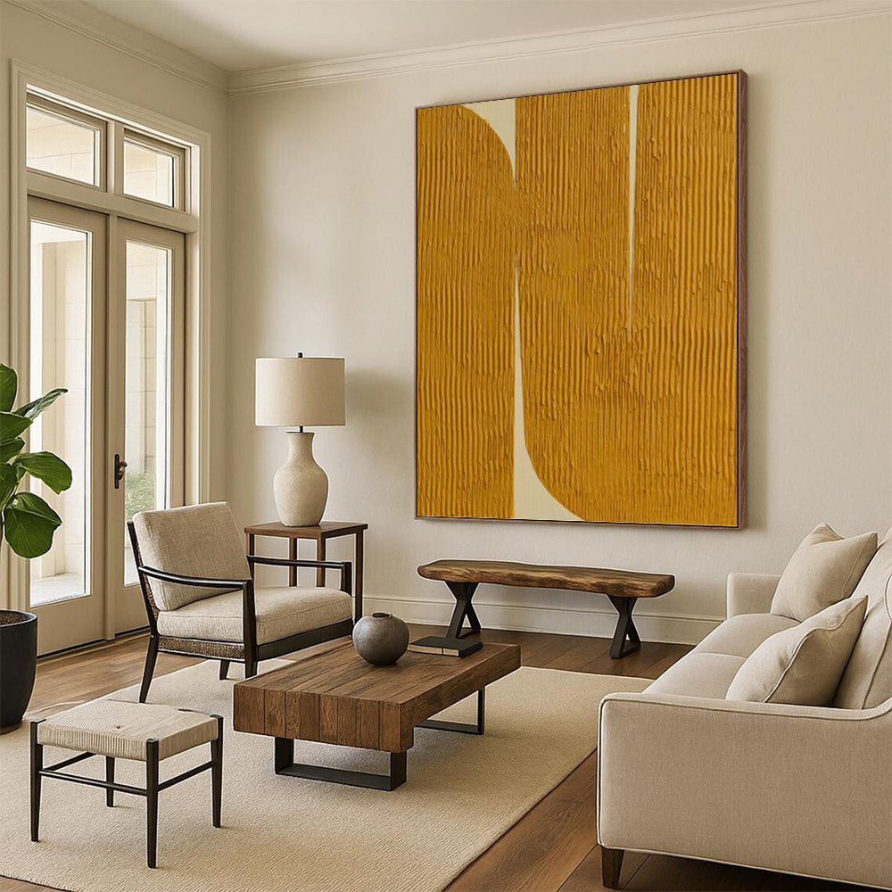 Golden Curves - Minimalist Abstract Painting On Canvas DKH1244