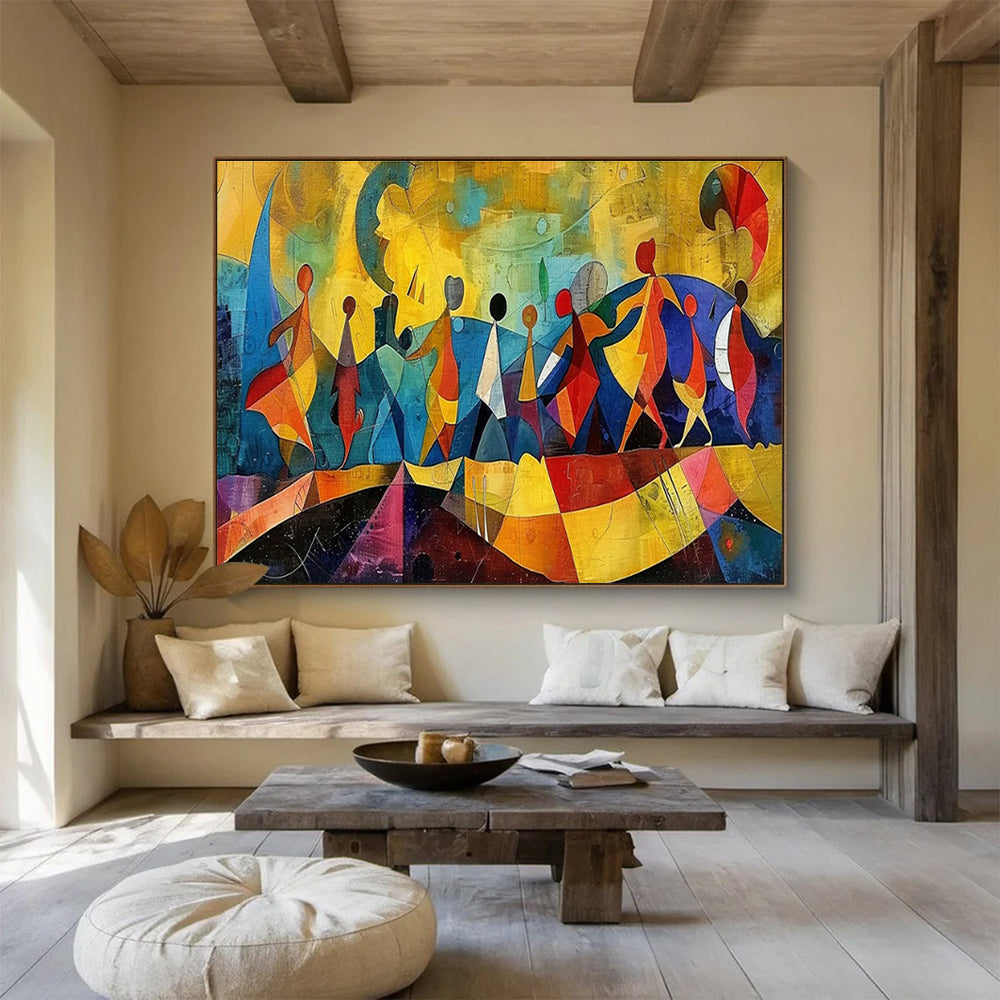 “Colorful Dancing Figures” - Vibrant Multicolor Abstract Figurative Painting On Canvas DKH768