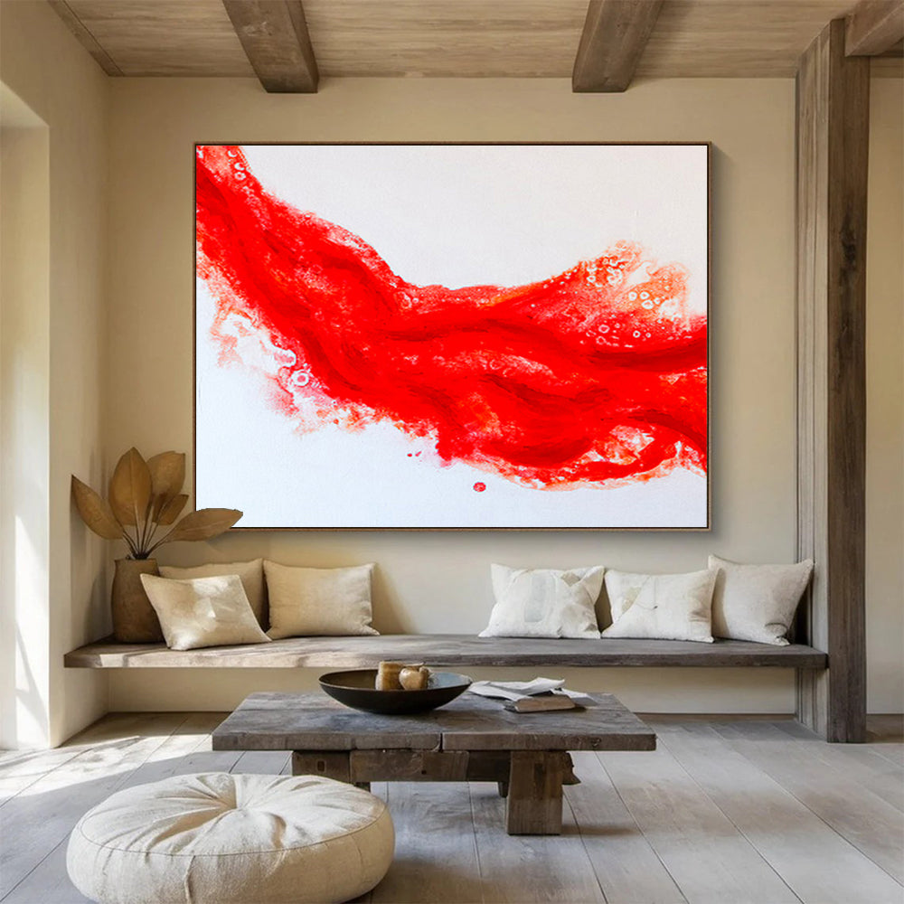 “Vibrant Red Abstract Flow” Abstract Watercolor Painting On Canvas DKH568