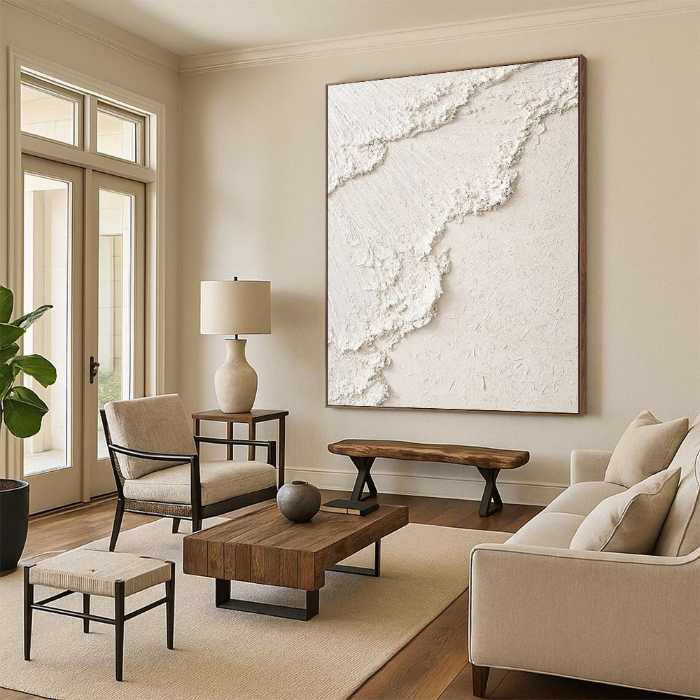 Minimalist White Textured Abstract - Abstract Painting On Canvas DKH1492