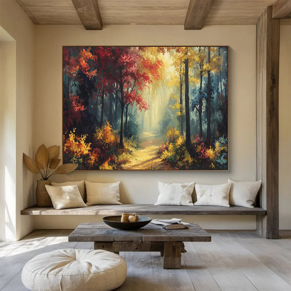 “Autumn Forest Pathway” - Impressionistic Landscape Painting On Canvas DKH821