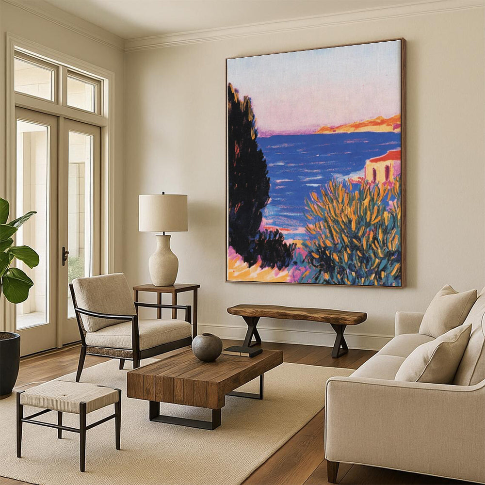 “Coastal View: Vivid Fauvist Landscape” ,Fauvist Landscape Oil Painting CT0878