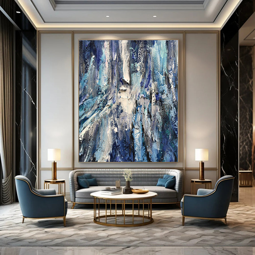Deep Blue Textured Abstraction - Impasto Abstract Acrylic On Canvas CT1350