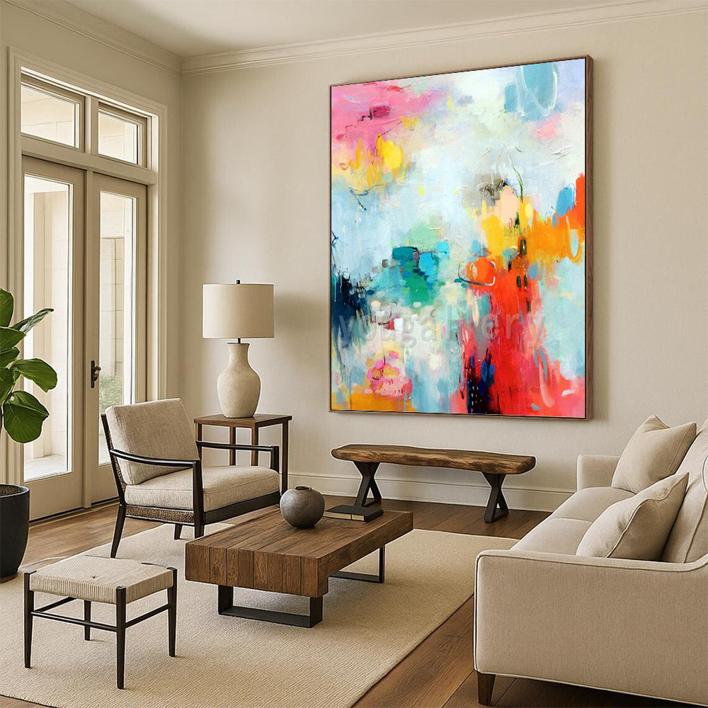 “Pastel Color Burst Abstraction” - Cheerful Abstract Painting On Canvas DKH1065