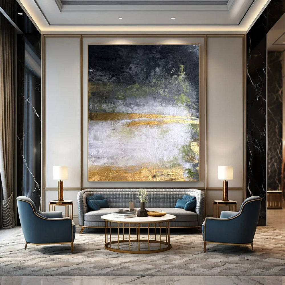 “Black, Gold, Green Mystic Realm” – Dark - Toned Abstract Art CT1008
