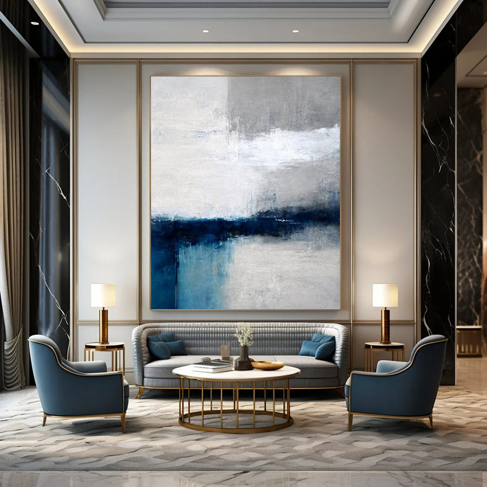 “White - Gray - Blue Minimalist Horizon” – Minimalist Abstract Art CT1020