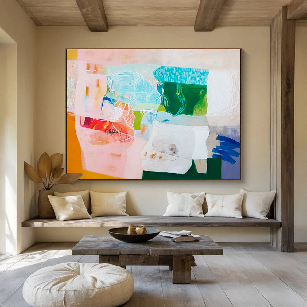 Colorful Abstract Collage - Mixed Shapes and Textures Painting On Canvas DKH054