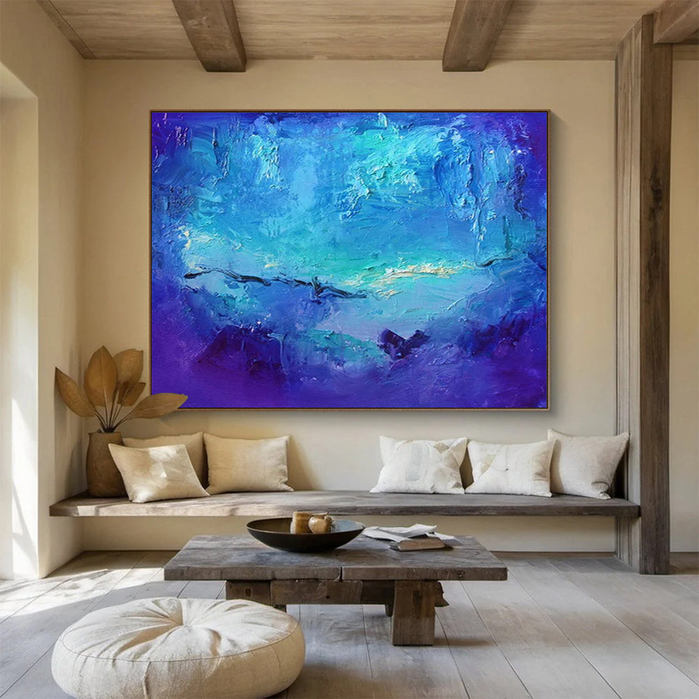 “Blue Ocean Depths” - Blue, Purple, White Textured Abstract Seascape Painting On Canvas DKH720
