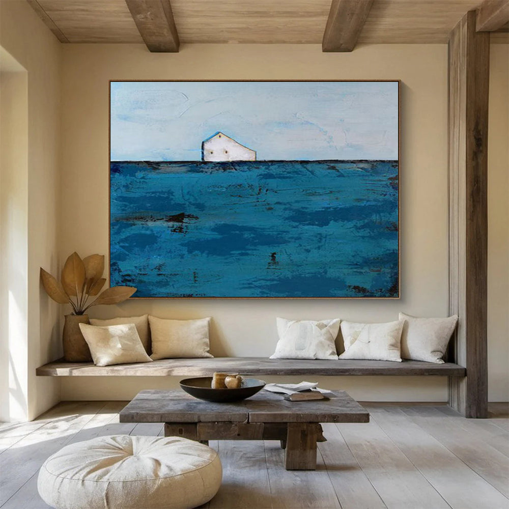 Minimalist House on Blue Sea Painting On Canvas DKH217