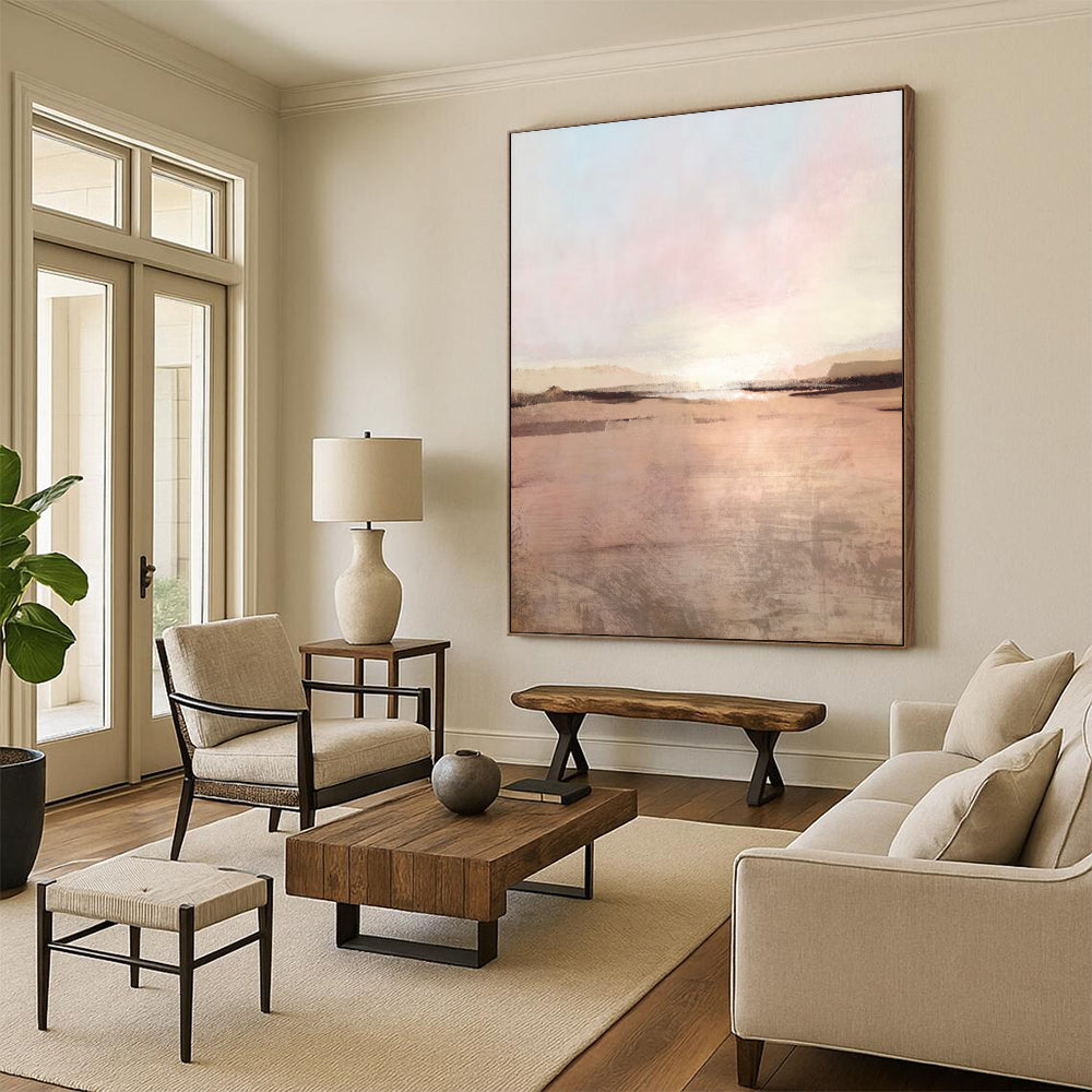 “Blush - Toned Sunset Serenity” - Abstract Landscape Painting On Canvas DTP174