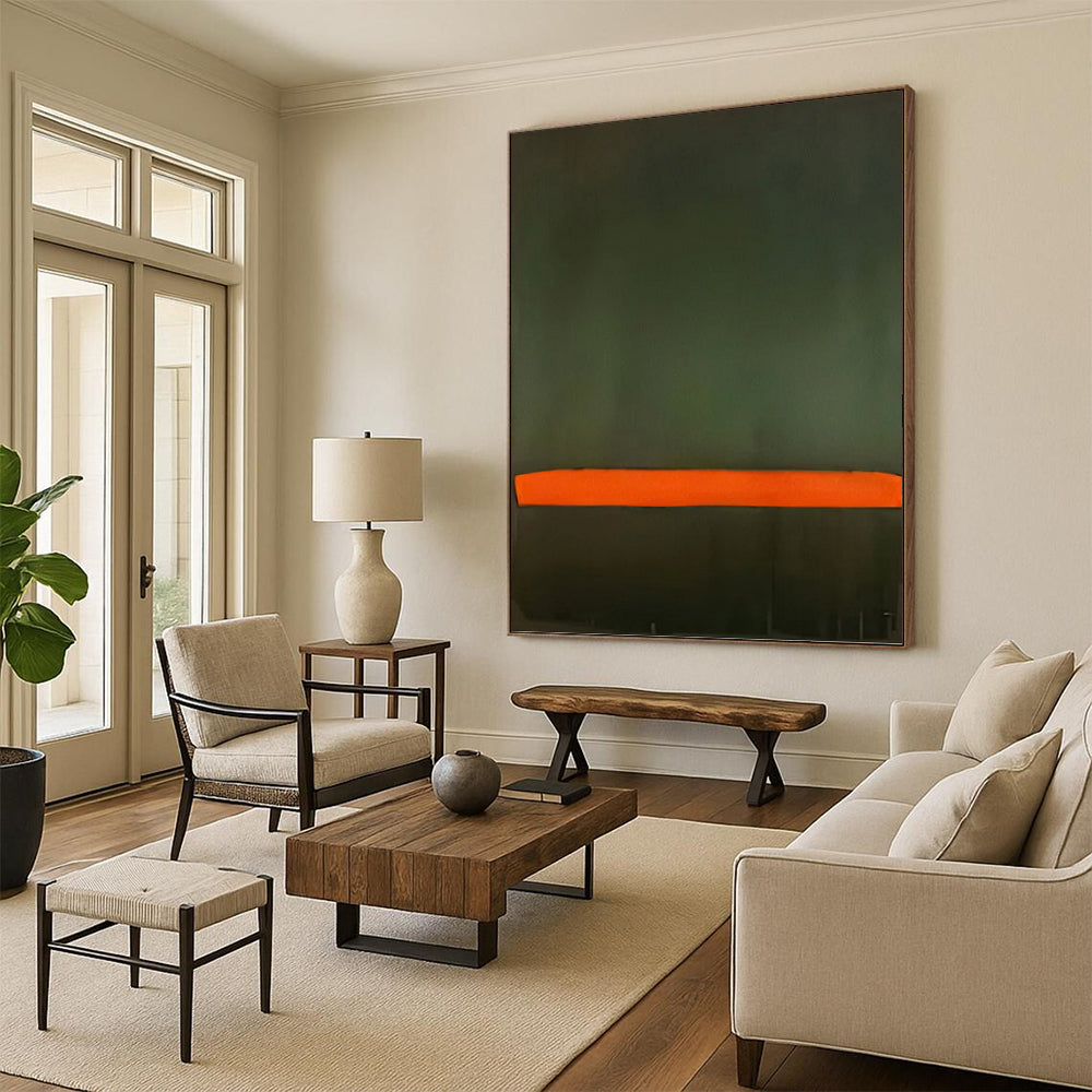 “Dark Green & Vibrant Orange Blocks” - Minimalist Color - Field Painting On Canvas DKH1616
