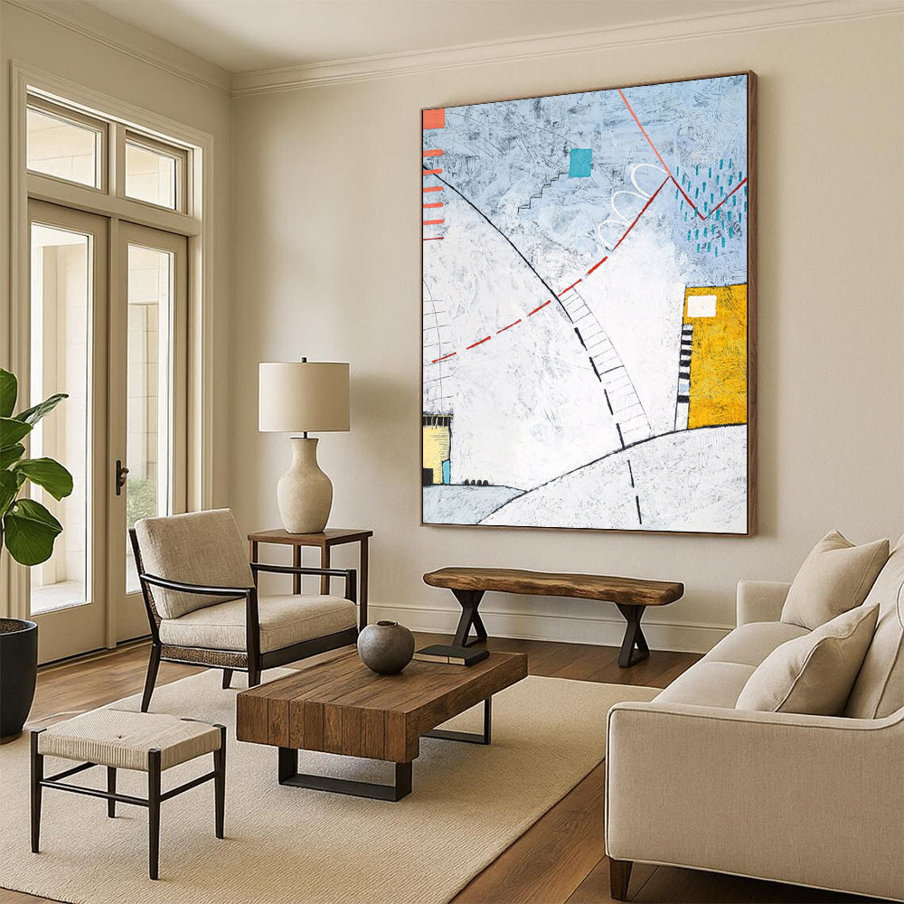 “Geometric Abstract with Color Accents” - Modern Abstract Landscape - Inspired Painting On Canvas DKH1092