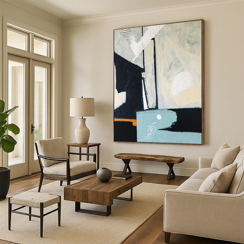 Neutral Tones Abstract - Blacks, Whites, and Subtle Pops Painting On Canvas CT2378