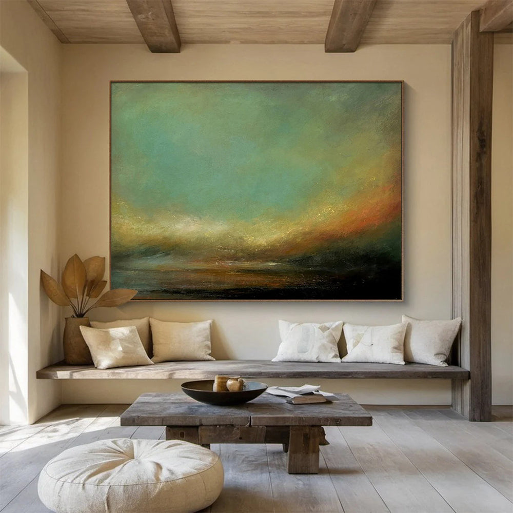 “Gradient Green Sky Horizon” - Gentle Landscape Painting On Canvas DKH778