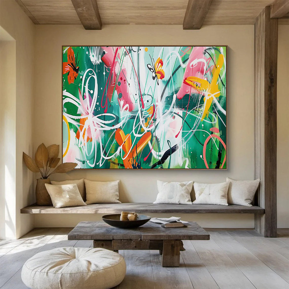 Colorful Butterflies and Swirls Abstract Painting On Canvas DKH223