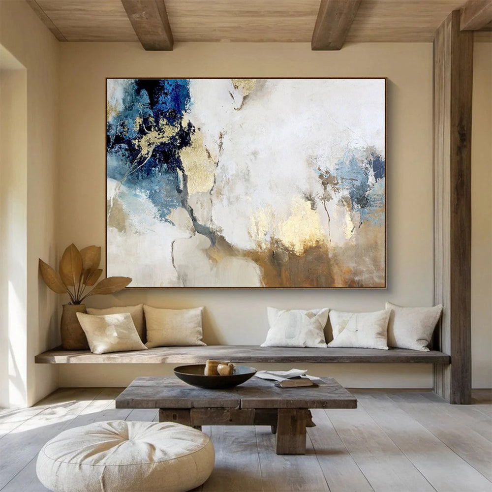 “Blue - Gold Abstract Repetition” Abstract Acrylic Painting On Canvas DKH509