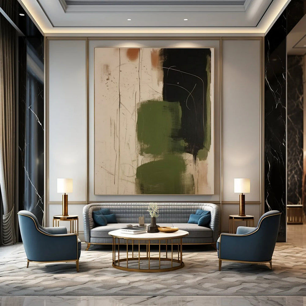Green, Black & Rust Splashes - Abstract Expressionist Acrylic On Canvas CT1298