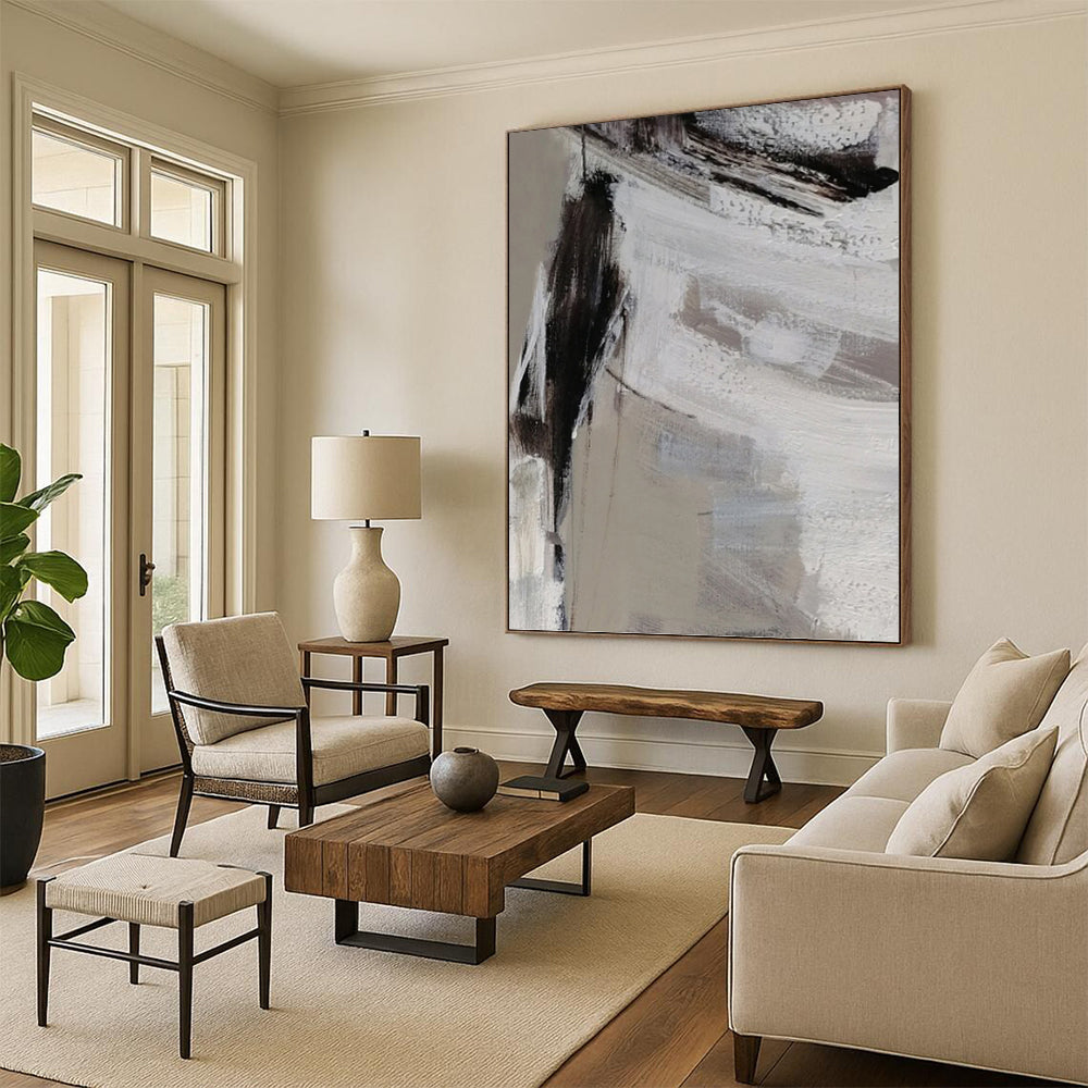 Gray - White Textured Abstraction - Abstract Impasto Painting On Canvas DKH1304