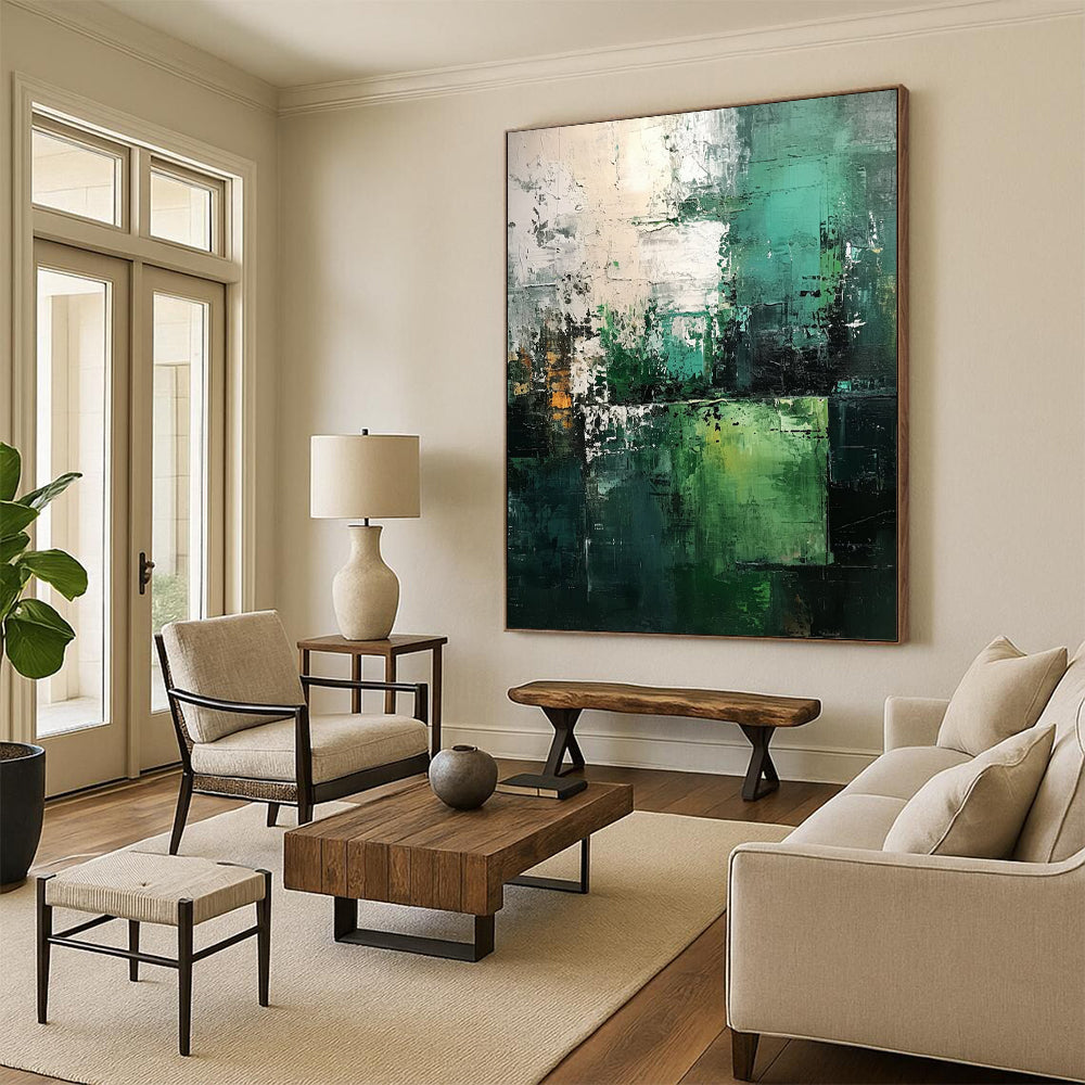“Teal - Green Abstract Layers” - Impressionist Abstract Painting On Canvas DTP031