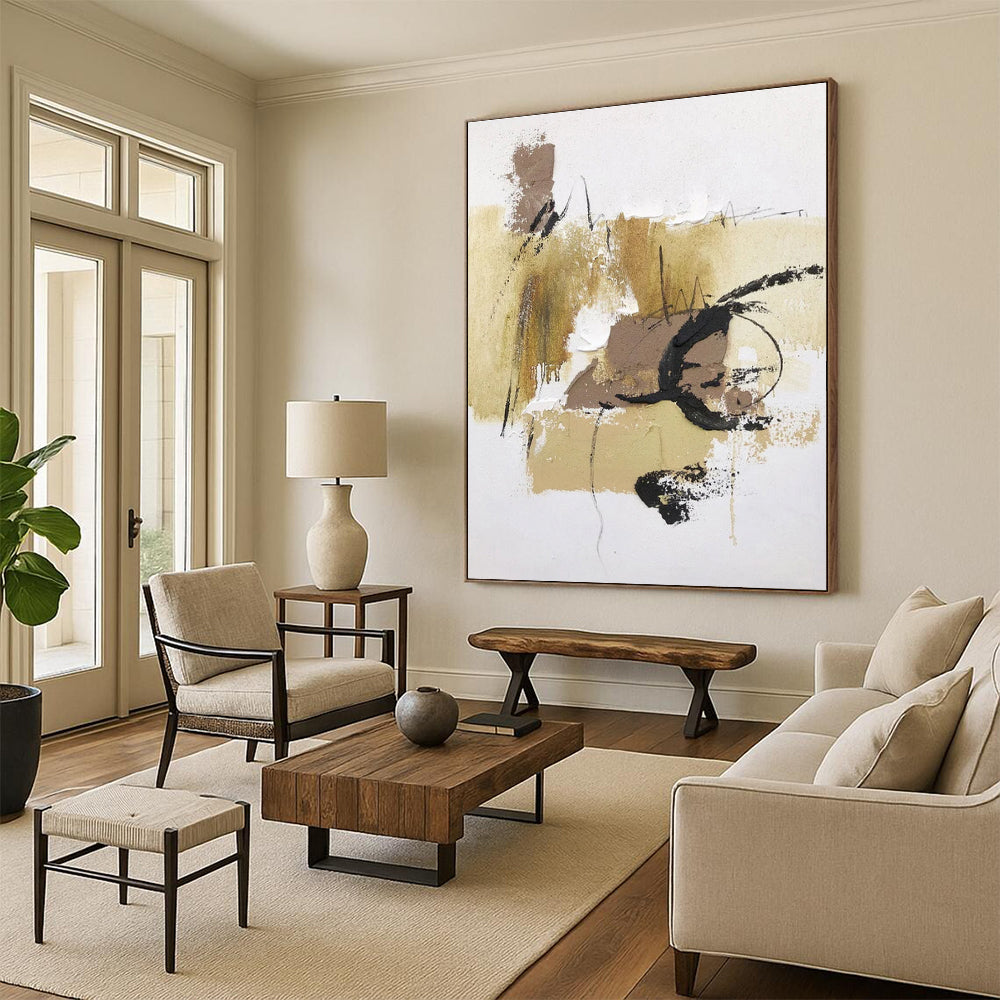 “Beige - Brown - Black Expressive Strokes” ,Abstract Acrylic Painting CT0797