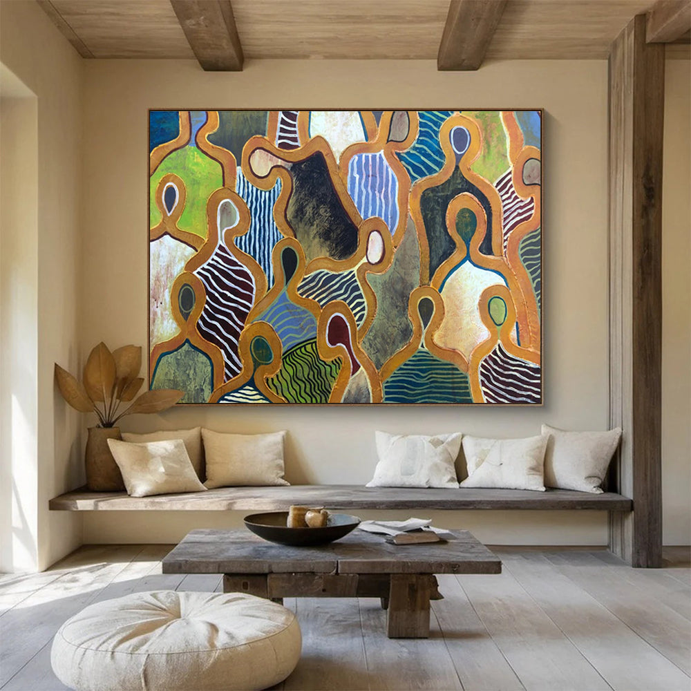 Abstract Figural Shapes in Colorful Patterns Painting On Canvas DKH189