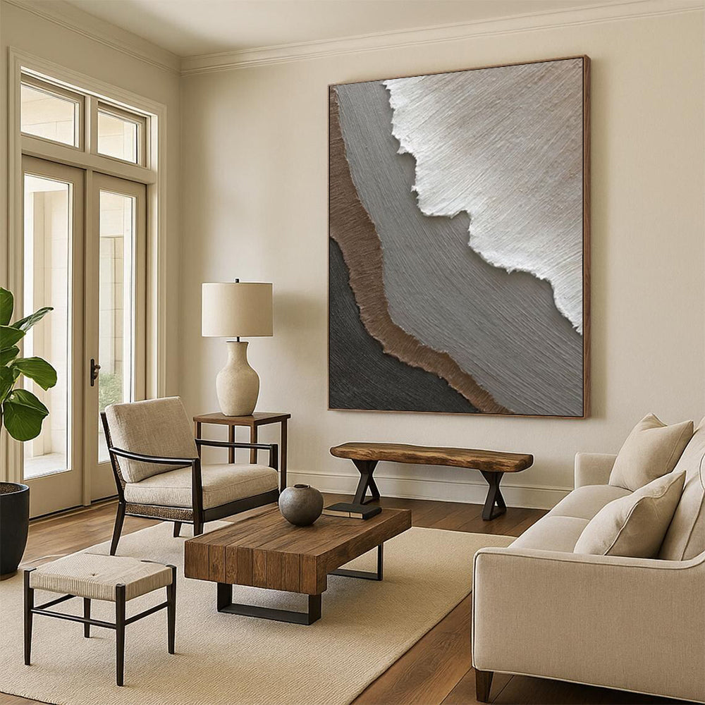 “Neutral Layered Abstraction - Gray, Brown, White Textured Art” Painting On Canvas DTP269